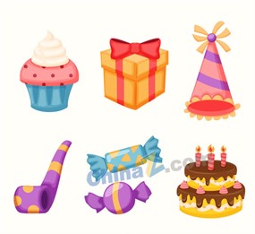 卡通生日元素设计矢量图